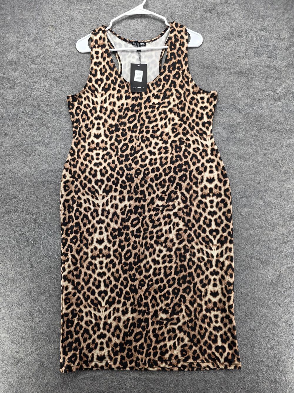Fashion Nova Tank Womens 3X Brown Leopard Midi Dress Scoop Neck Stretch